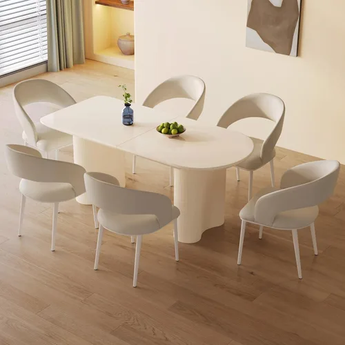 Vista 15 de Mesa de comedor negra de 55 pulgadas, una mesa rectangular de extremo redondeado con patas de diseño ondulado para cocina, comedor, oficina en casa