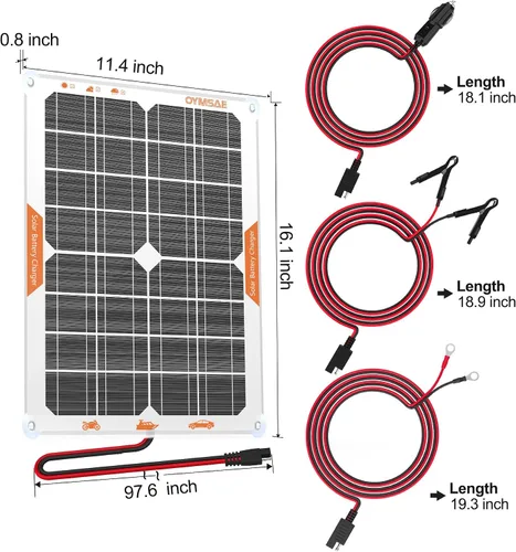 Vista 3 de OYMSAE-Cargador de batería con panel solar de 20 W/12 V, portátil, impermeable, carga por goteo + Mantenedor p/auto/embarcación/casa rodante