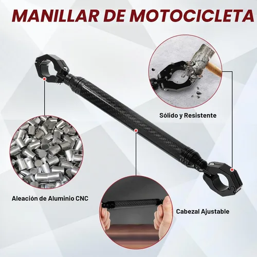 Vista 2 de Manillar de motocicleta de aleación de aluminio, barra cruzada de 22 mm ajustable, manillares de fuerza y balance, color negro