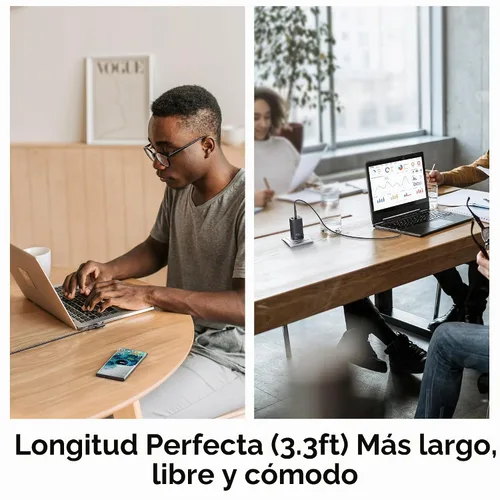 Vista 6 de Cable de carga USB C a USB C (3.3 pies, paquete de 2), cable de carga tipo C de 60 W, cable de carga rápida de ángulo recto USBC a USBC para iPhone
