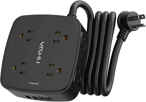 Vista 10 de Regleta de protección contra sobretensiones de 5 pies, 8 tomas amplias con 4 puertos USB, extensor de salida de 3 lados con cable de extensión de 5