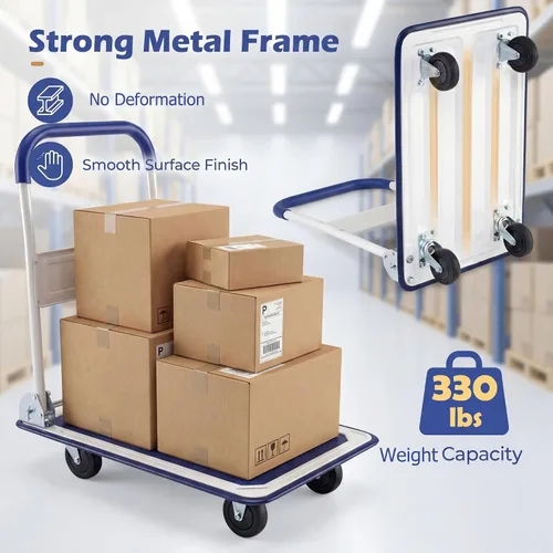 Vista 5 de Goplus Carro plegable de la plataforma 330LBS Rolling Flatbed Cart Hand Platform Truck Push Dolly para cargar