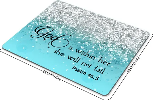 Vista 2 de Smooffly Salmo 46:5 God is Within Her,She Will Not Fall- Versículo de la Biblia Azul Destellos Brillantina Patrón Alfombrilla de ratón