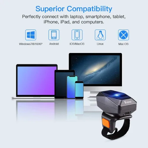 Vista 8 de Eyoyo Escáner de código de barras de anillo portátil Bluetooth 1D, lector de código de barras portátil con conexión inalámbrica y USB de 2.4 GHz