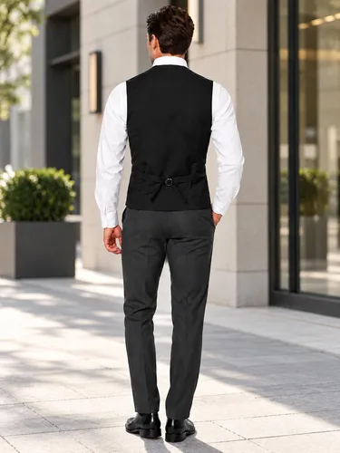 Vista 3 de Chalecos formales de negocios para hombre, 5 botones, ajuste regular, chaleco para traje o esmoquin Negro