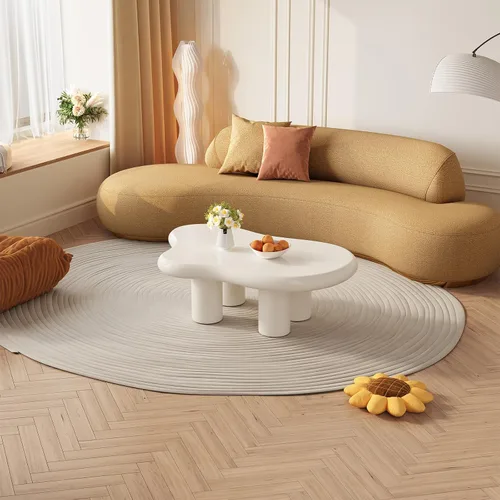 Vista 8 de Guyii Cloud - Mesa auxiliar de 46.06 pulgadas, bonitas mesas de café, pequeña mesa de té blanca moderna, mesa auxiliar irregular para sala de estar