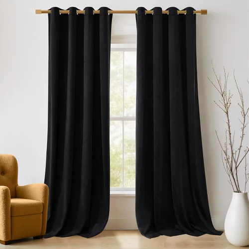 Vista 45 de NICETOWN Cortinas de terciopelo beige 100% opacas de 84 pulgadas de largo, 52 pulgadas de ancho, 2 paneles para dormitorio y sala de estar, cortinas