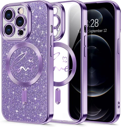 Vista 176 de Hython Funda para iPhone Air con purpurina, compatible con MagSafe Love Heart fundas magnéticas transparentes para teléfono para mujeres y niñas