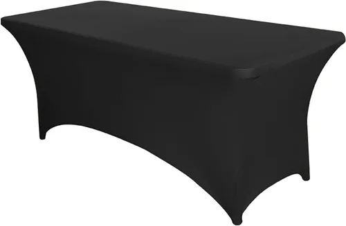 Vista 2 de PTC21B - Juego de 6 manteles elásticos de 6 pies, color negro, rectangular, ajustable, lavable, de elastano, para fiestas, bodas, cócteles