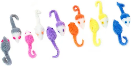 Vista 6 de CHIWAVA 36 piezas de 1.8 pulgadas de color caramelo peludos ratones gato juguete sonajero ratón gatito juguete interactivo colores surtidos