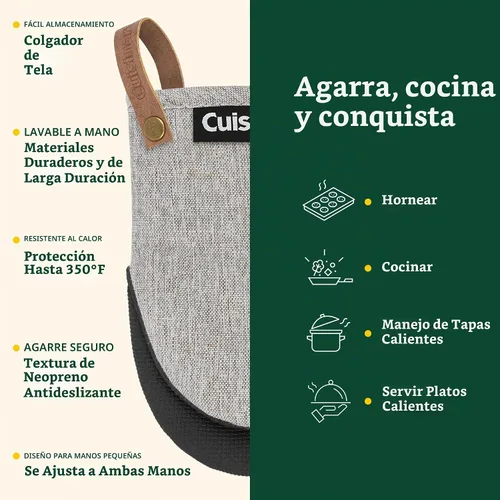 Vista 5 de Cuisinart Heritage - Mini guantes para horno, 2 unidades, neopreno, resistentes al calor 350F Gris texturizado