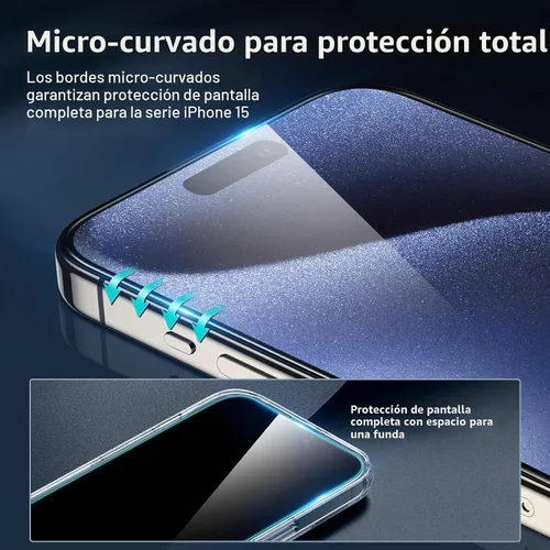 Vista 3 de ESR Paquete de 3+1 para iPhone 15 Pro Max Protector de Pantalla, [Dureza 9H] [Grado Militar Resistente a Roturas] Cobertura Completa Película