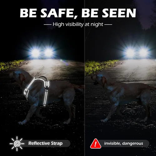 Vista 5 de Arnés reflectante para perro, arnés para perro grande sin tirones, con 2 clips para correa y asa de control, chaleco ajustable de camuflaje suave