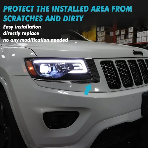 Vista 3 de Xotic Tech - Funda de fibra de carbono para faros delanteros y párpados para cejas, compatible con Jeep Grand Cherokee 2014-16