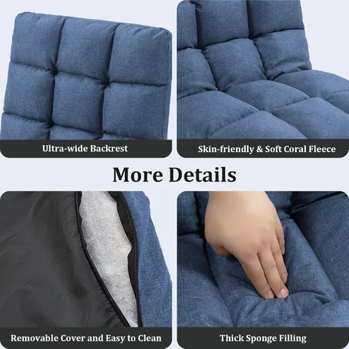 Vista 7 de Folding Floor Gaming Chair with Back Support, 14-Position Adjustable Recliner - Padded Cushion with Breathable Linen & Cotton Blend for Adults &