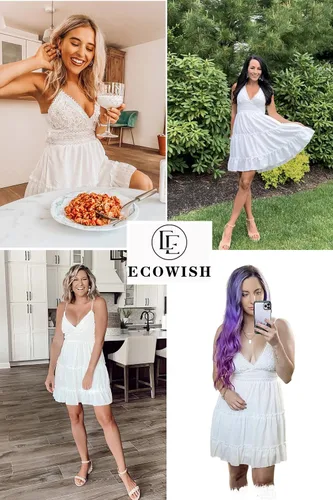 Vista 7 de ECOWISH - Vestido corto sin mangas para mujer, diseño de vuelo estilo patinadora, cuello en V, tirantes delgados, con encaje, lazo y espalda