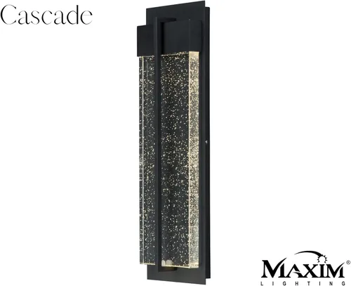 Vista 2 de Maxim Lighting Cascade - Aplique de pared grande para exteriores Acabado negro Pantalla de vidrio de burbujas Aplique de pared moderno
