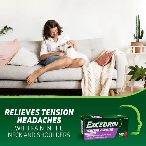 Vista 15 de Excedrin Cápsulas para Alivio del Dolor de Cabeza por Tensión, Acetaminofén 500mg, Cafeína 65mg, Analgésico, Sin Aspirina, 100