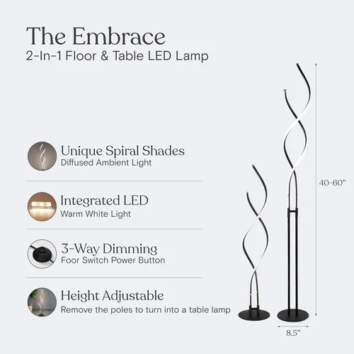 Vista 4 de Brightech Embrace - Lámpara de pie LED regulable - Moderna lámpara de pie ajustable en espiral para salas de estar y oficinas - Lámpara de mesa