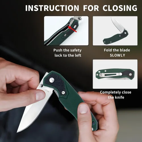 Vista 6 de Vickay Cuchillo de bolsillo, cuchillos plegables de bolsillo con clip para cinturón, cuchillo táctico para acampar, hoja de acero inoxidable