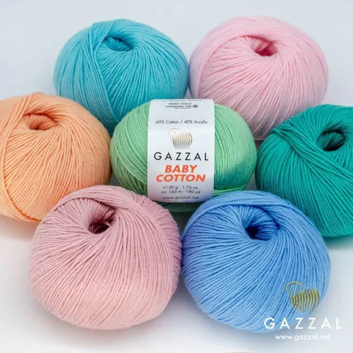 Vista 2 de Paquete de 3 (madeja) Gazzal Baby algodón, 60% algodón, 40% acrílico, cada bola de 1.76 onzas (1.76 oz), 180 yardas (541.3 ft), hilo de tejer, hilo