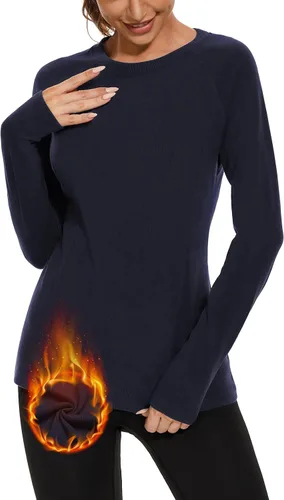 Vista 22 de WOWENY Camisas térmicas para mujer, forro polar, manga larga, capa base, parte superior de invierno Azul bebé