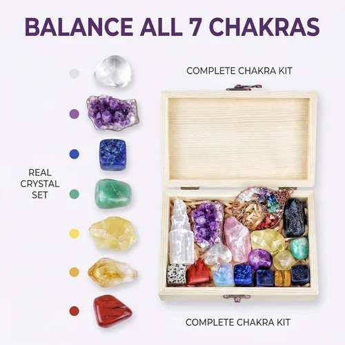 Vista 4 de AtPerry's - Juego de cristales curativos – 16 cristales de chakra reales y piedras para aliviar el estrés y la ansiedad, caja de regalo de madera +