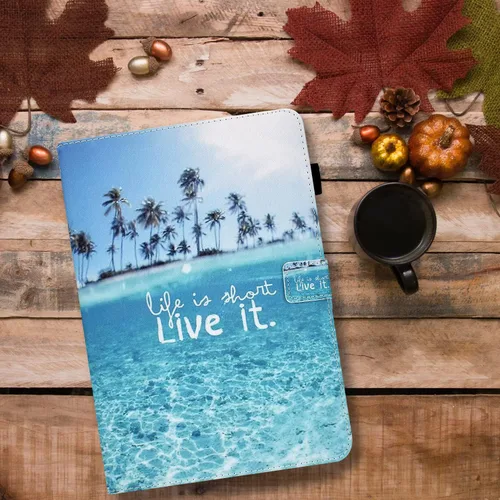 Vista 7 de Funda universal para tablet Android de 10 10.1 pulgadas para iPad, funda con soporte de visión multiángulo, funda protectora de piel sintética Playa
