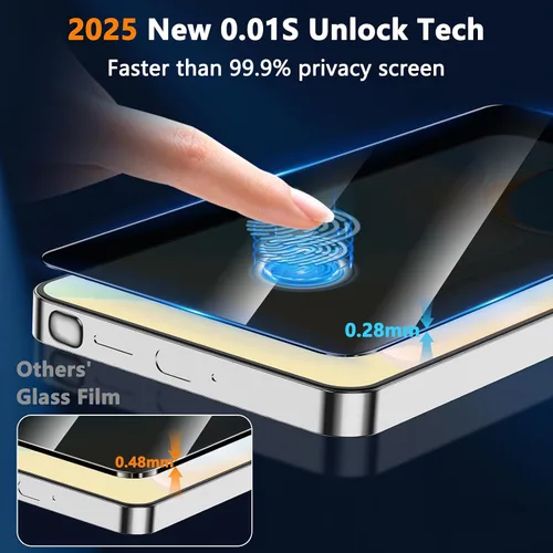 Vista 2 de YWXTW EZ Unlock - Protector de pantalla de privacidad para Samsung Galaxy S25 Plus, soporte de huellas dactilares ultrasónico 0.01S, no de vidrio