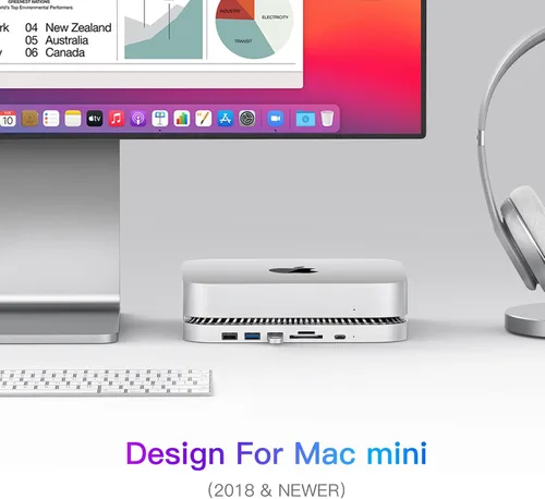Vista 7 de RayCue Mac mini Hub y soporte tipo C con carcasa SSD, soporte para Mac mini, compatible con SSD SATA de 2.5 pulgadas, puerto de datos USB-C, puerto