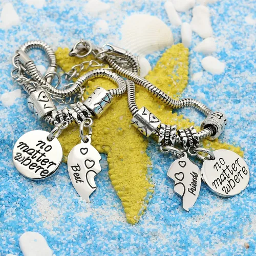 Vista 3 de lauhonmin BBF Best Friends No Matter Where Compass - Juego de 2 pulseras dobles con corazón roto, regalo de amistad