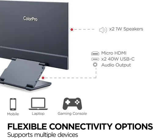 Vista 6 de ViewSonic VP1656 Monitor portátil IPS de 15.6 pulgadas 1200p con alimentación de 2 vías 40W USB C, validado por Pantone, calibrado de fábrica