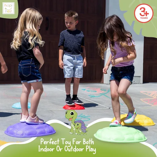 Vista 2 de Hapinest Turtle Steps Balance Stepping Stones Juego de coordinación de carrera de obstáculos para niños y familia, equipo de juego sensorial