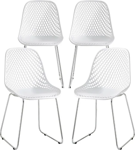 Vista 10 de Juego de 2 sillas de comedor modernas de plástico, sillas estables de cocina para interiores y exteriores con patas de metal para cafeterías