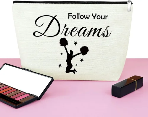 Vista 6 de Mxrymvu Regalo de animadora para mujer, bolsa de maquillaje de agradecimiento para alegría, Sigue tus sueños; Amor alegría