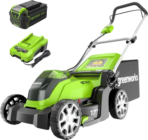 Vista 14 de Greenworks Cortacésped inalámbrico de 40 V y 17 pulgadas, motor sin escobillas, batería de 4.0 Ah y cargador (más de 75 herramientas compatibles)