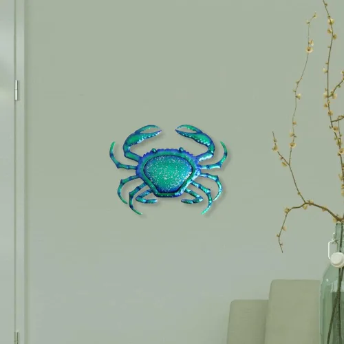 Vista 7 de Comfy Hour Decoración de pared de cangrejo de metal azul de 12 pulgadas, escultura temática náutica del océano, arte costero decorativo para playa
