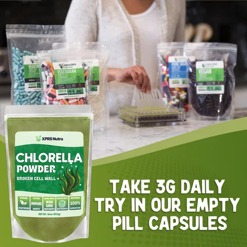 Vista 5 de XPRS Nutra Chlorella Powder - Polvo de clorofila de pared celular rota para inmunidad - Chlorella vegana amigable para proteínas completas (16 onzas)