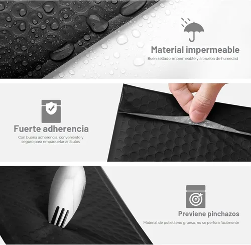 Vista 4 de Metronic Sobres de burbujas negros de 4 x 8 pulgadas, paquete de 50 bolsas