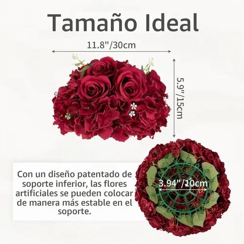 Vista 7 de Bolas de flores burdeos para centros de mesa: 11.8 pulgadas de diámetro, juego de 6