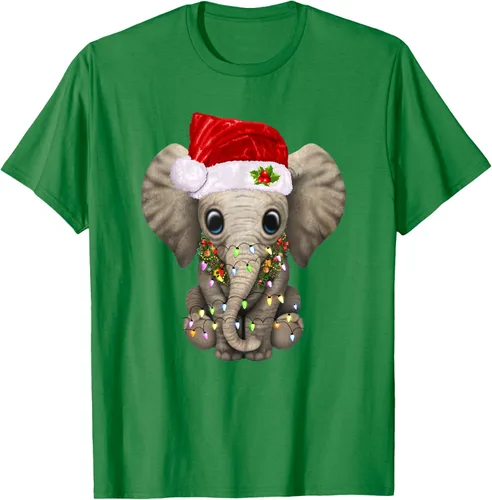 Vista 5 de Lindo elefante de Navidad luz divertido elefante amante de Navidad regalo camiseta Negro