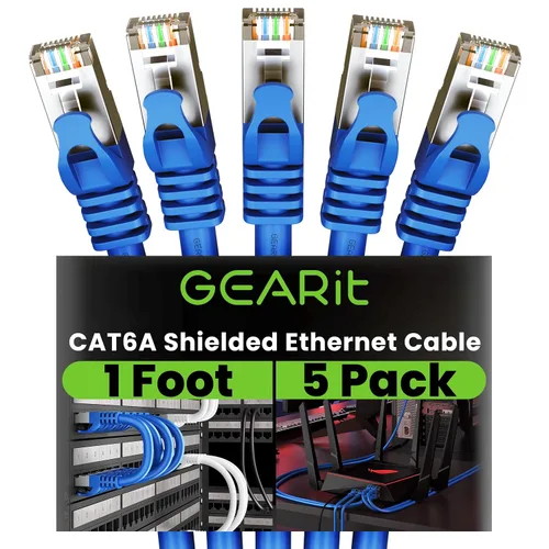 Vista 15 de GEARit Cable Ethernet Cat6A (1 pie, paquete de 5, negro) SSTP blindado sin enganches de 10 Gbps, cable Ethernet blindado SFTP, 26AWG 4 pares