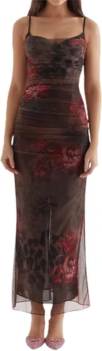 Vista 2 de Vestido largo de verano para mujer, con tirantes delgados, floral, Y2K, sexy, sin espalda, con abertura, corte bajo, ajustado, vestido midi