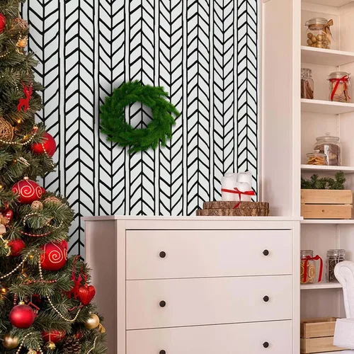 Vista 2 de Papel tapiz despegable y adhesivo en blanco y negro, papel tapiz geométrico adhesivo de 17.71 pulgadas X 393 pulgadas, removible con diseño