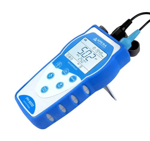 Vista 2 de Apera Instruments Premium Series PH8500-MS Kit de medidor de pH portátil para muestras pequeñas y tubos de ensayo, azul (AI5554)