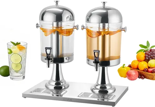 Vista 10 de VEVOR Dispensador de bebidas, dispensador de bebidas de 2.1 galones para fiestas, dispensadores de jugo de acero inoxidable + plástico con bandeja