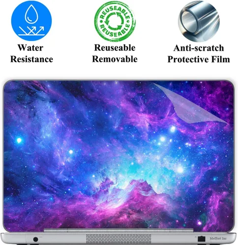 Vista 2 de Meffort Inc Adhesivo decorativo para laptop de hasta 12.3 pulgadas (incluye 2 muñequeras) - Nubes de galaxia