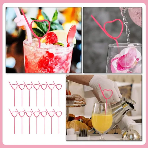 Vista 6 de 25 popotes de plástico para cóctel, en forma de corazón, reutilizables, pajitas largas y flexibles para ducha, suministros de fiesta de cumpleaños