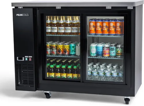 Vista 12 de PEAKCOLD - Enfriador comercial de barra trasera de 36 pulgadas, 1 puerta, puerta de cristal, color negro