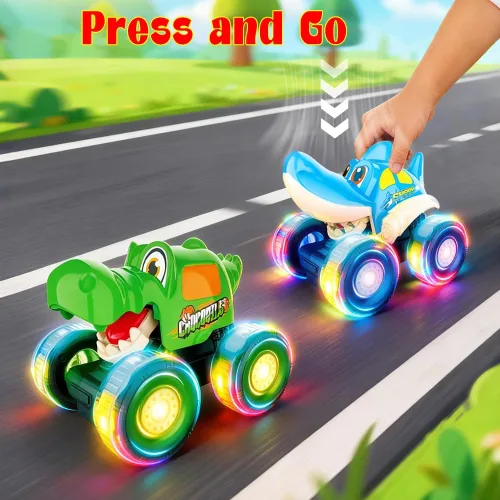 Vista 2 de Camión monstruo, autos de juguete para niños pequeños de 1 a 3 años con Bull Shark Crocodile Glow Rover Wheels Press and Go Cars Monster Trucks